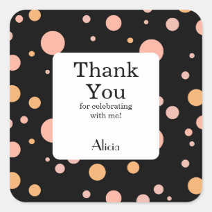 Simple Pink And Peach Polka Dot Black Thank You Square Sticker