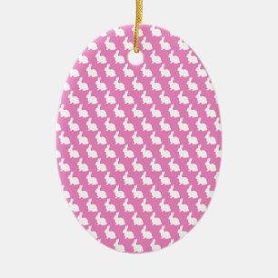 Simple Pink and White Easter Bunny Ceramic Ornament