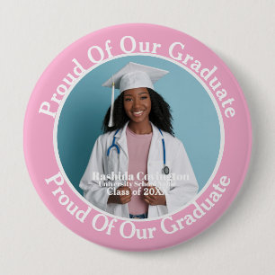 Simple Pink and White Graduation Photo 10 Cm Round Badge