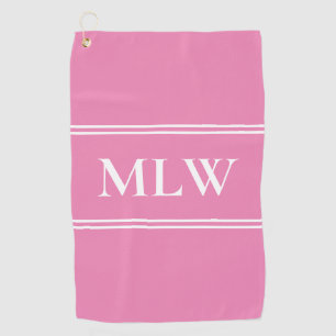 Simple Pink and White Monogram Template Golf Towel
