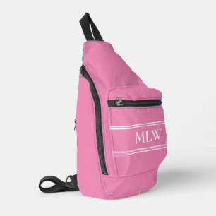 Simple Pink and White Monogram Template Sling Bag
