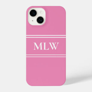 Simple Pink and White Monogrammed  iPhone 14 Case