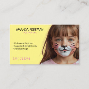 Simple Pink and Yellow Kid Face Painting Business Card