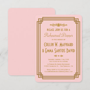 Simple Pink Art Deco Rehearsal Dinner Invites