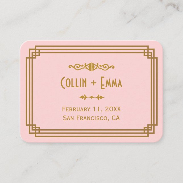 Simple Pink Art Deco Wedding Place Cards (Front)
