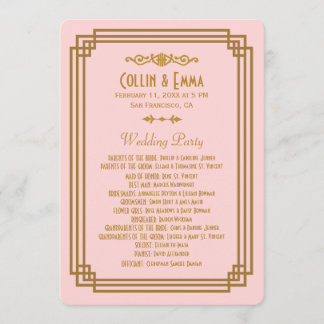 Simple Pink Art Deco Wedding Programs