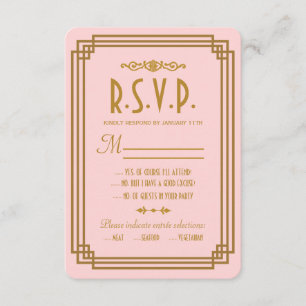 Simple Pink Art Deco Wedding RSVP Cards