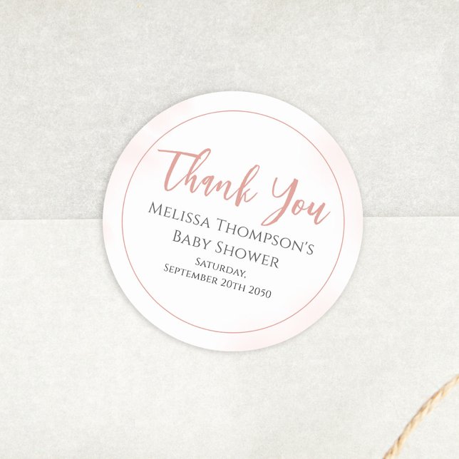 Simple Pink Baby Shower Minimalist Calligraphy  Classic Round Sticker (Creator Uploaded)