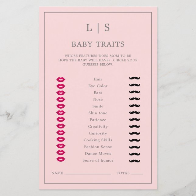 Simple Pink Baby Traits Cute Baby Shower Game (Front)