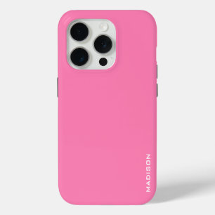 Simple pink background white monogram iPhone 15 pro case