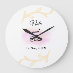 Simple pink beige watercolor handpainted wedding large clock