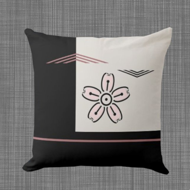 Simple Pink & Black Cherry Blossom Throw Pillow (Creator Uploaded)