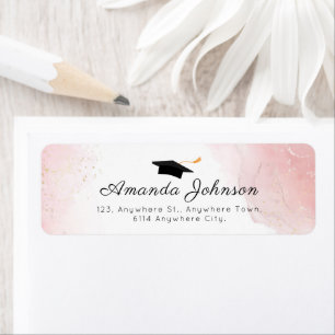 Simple Pink Black Graduate Cap Graduation Return Address Label