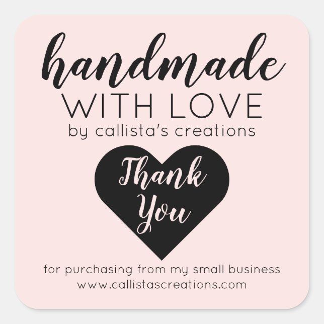 Simple Pink Black Heart Logo Customer Thank You Square Sticker (Front)