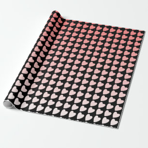 Simple Pink Black Heart Pattern Girly Pattern Wrapping Paper