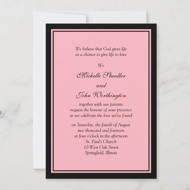 Simple Pink & Black Wedding Invitation Template (Front)