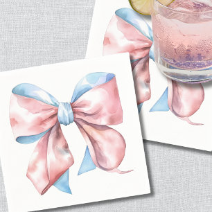 Simple Pink Blue Bow Gender Reveal Napkin