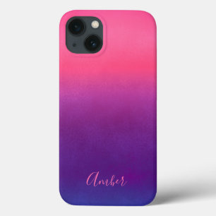 Simple Pink Blue Gradient Textured Personalised iPhone 13 Case