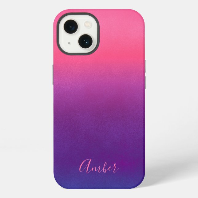 Simple Pink Blue Gradient Textured Personalised iPhone Case (Back)