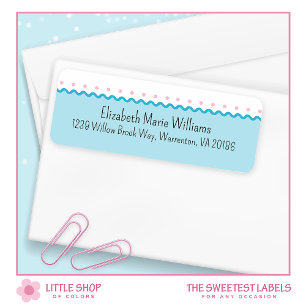 Simple Pink Blue Polka Dots Return Address Label