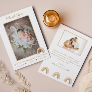 Simple Pink Boho New Baby Photo Thank You Card