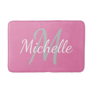 Simple pink Bold Typography & Name Monogram Bath Mat