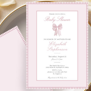 Simple Pink Bow Baby Shower Invitation