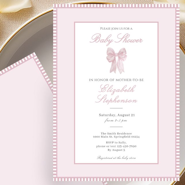 Simple Pink Bow Baby Shower Invitation (Creator Uploaded)