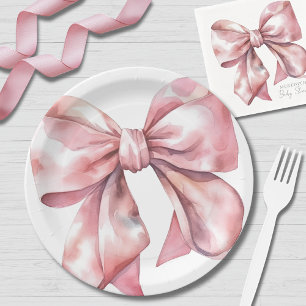 Simple Pink Bow Baby Shower Paper Plate