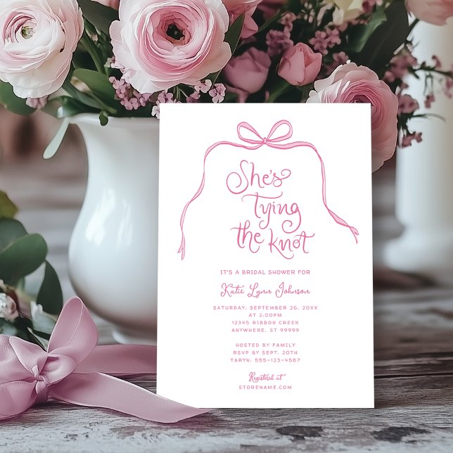 Simple Pink Bow Bridal Shower Invitation (Shown on a 5" x 7" card)