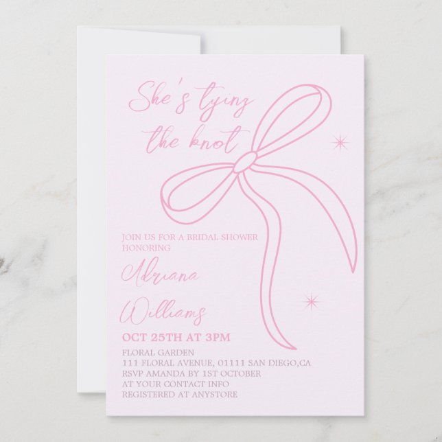 Simple Pink Bow Bridal Shower Invitation (Front)