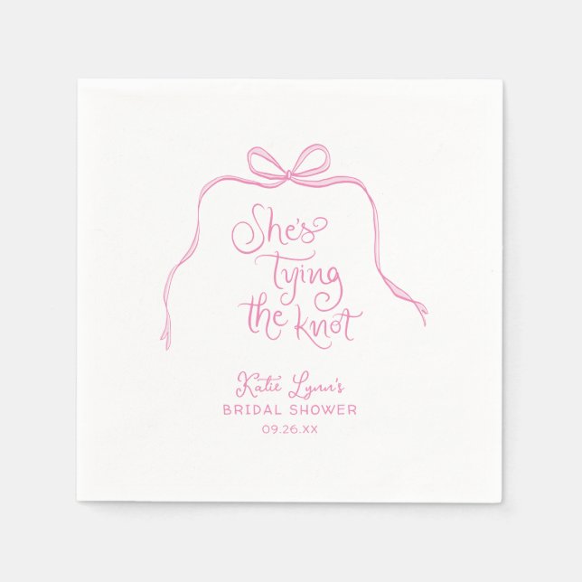 Simple Pink Bow Bridal Shower Napkin (Front)