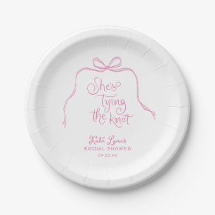 Simple Pink Bow Bridal Shower Paper Plate