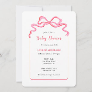 Simple Pink Bow Girl Baby Shower Invitation