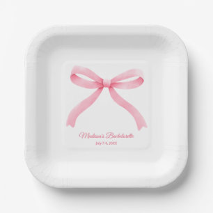 Simple Pink Bow Girly Bachelorette Party  Paper Plate