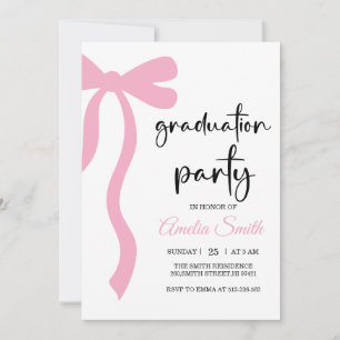 Simple  Pink  Bow graduation party invitation