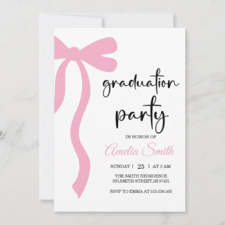 Simple  Pink  Bow graduation party invitation