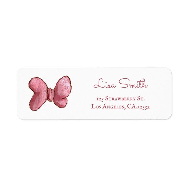 Simple Pink Bow Return Address Label (Front)