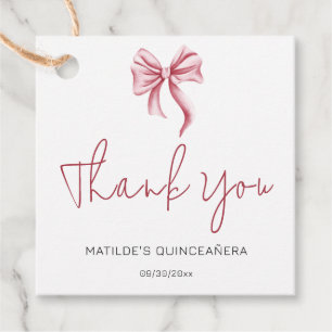 Simple Pink Bow Script Thank You Quinceañera Favour Tags