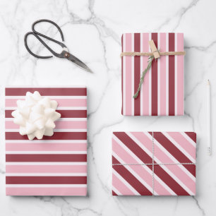 Simple Pink Burgundy Stripes Christmas Wrapping Paper Sheet