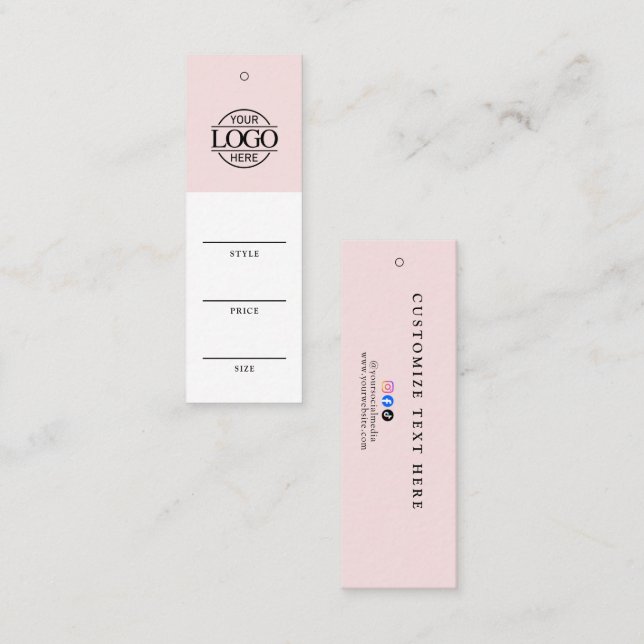Simple Pink Business Logo Clothing Price Hang Tag (Front/Back)