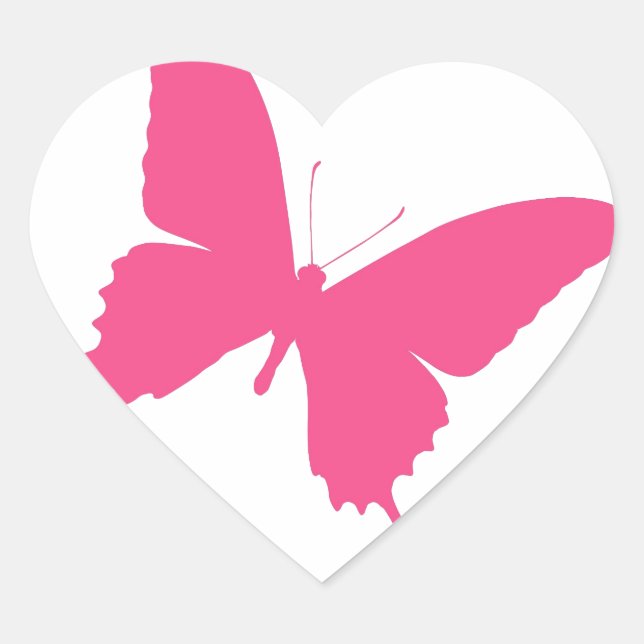 Simple pink butterfly design heart sticker (Front)
