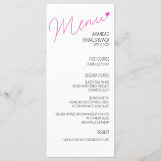 Simple Pink Calligraphy Bridal Shower Menu
