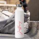 Simple Pink Calligraphy Monogram Water Bottle<br><div class="desc">A simple and cute personalised name stainless steel water bottle. Add your name and make it yours.</div>