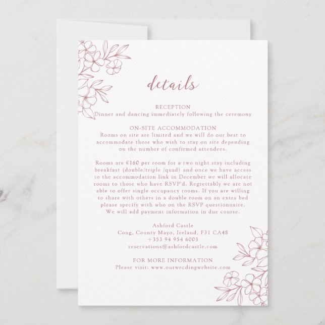 Simple Pink Cherry Blossom Details Card (Front)