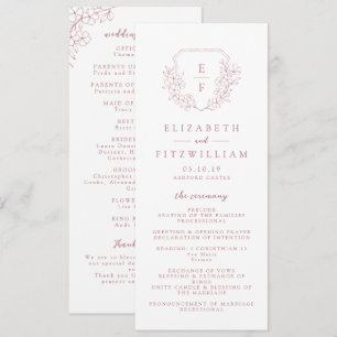 Simple Pink Cherry Blossom Monogram Wedding Program