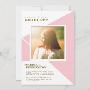 Simple Pink Colour Block Triangles Graduation Announcement