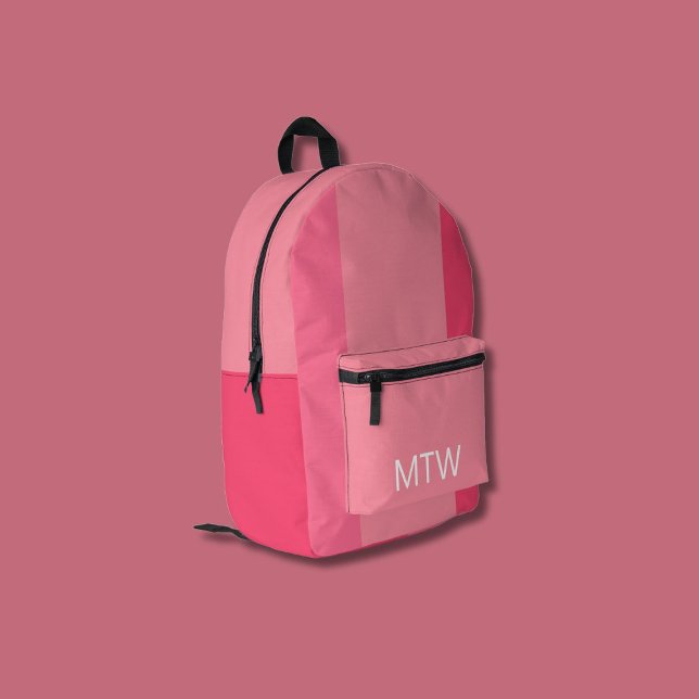 Simple Pink Colour Blocks White Monogram Printed Backpack (Creator Uploaded)