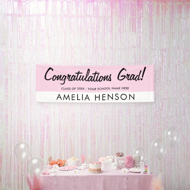 Simple Pink Congratulations Grad Name Party Banner (Party)