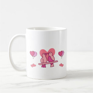 Simple Pink Couple Bird Kiss Coffee Mug